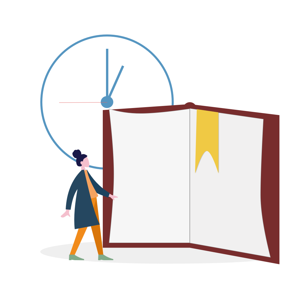 girl with clock and book