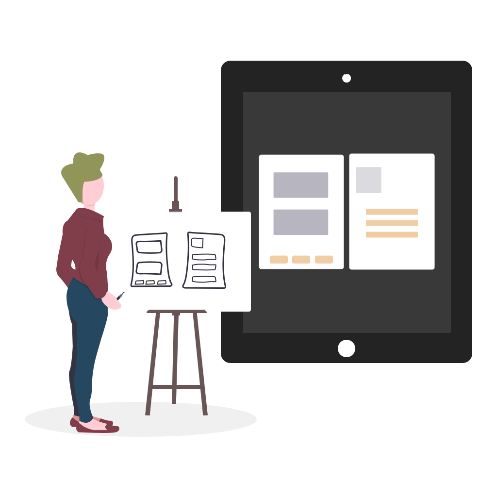 girl standing and designing