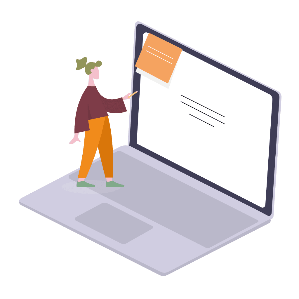 girl standing on laptop