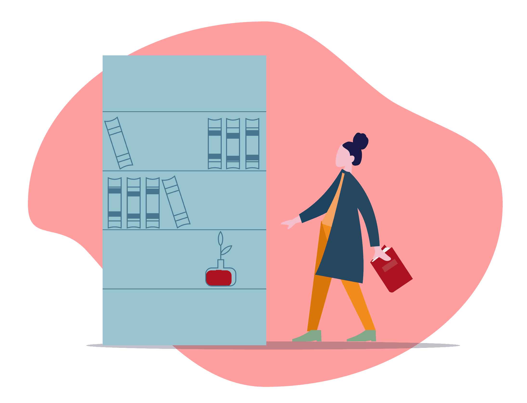 girl with book and bookshelf