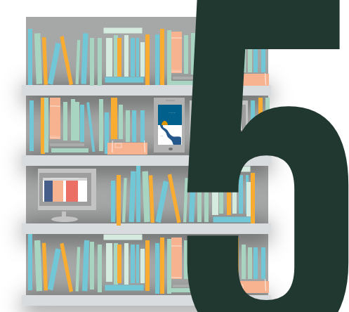 Number 5 with bookshelf