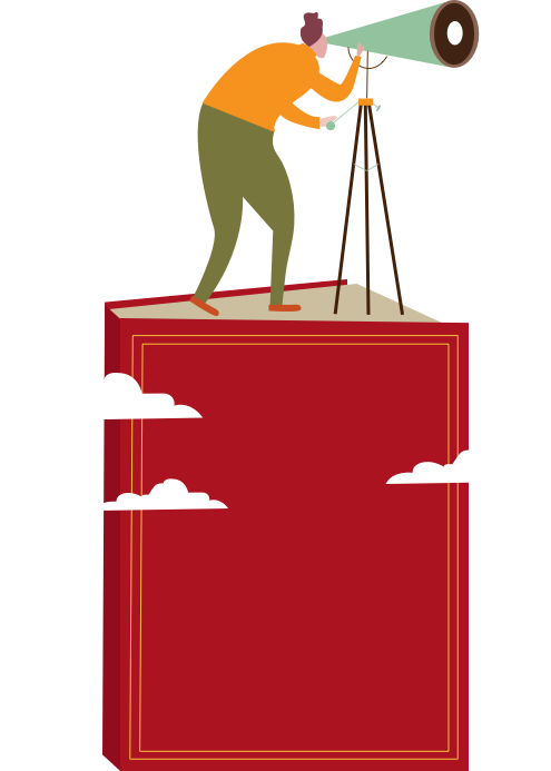 man standing on top of the book